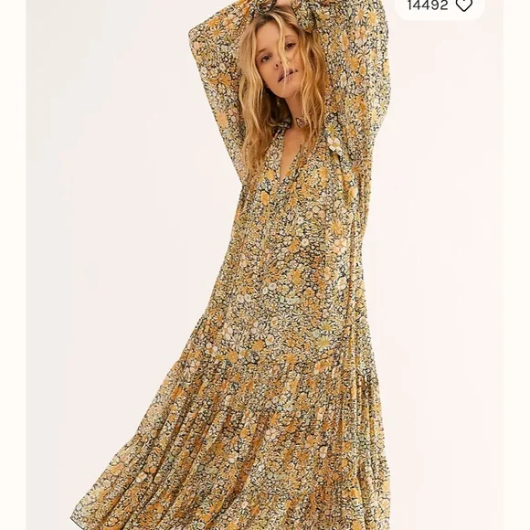 Free People Floral Maxi Dress - Yellow and Black Free People Floral Maxi Dress - Yellow and Black